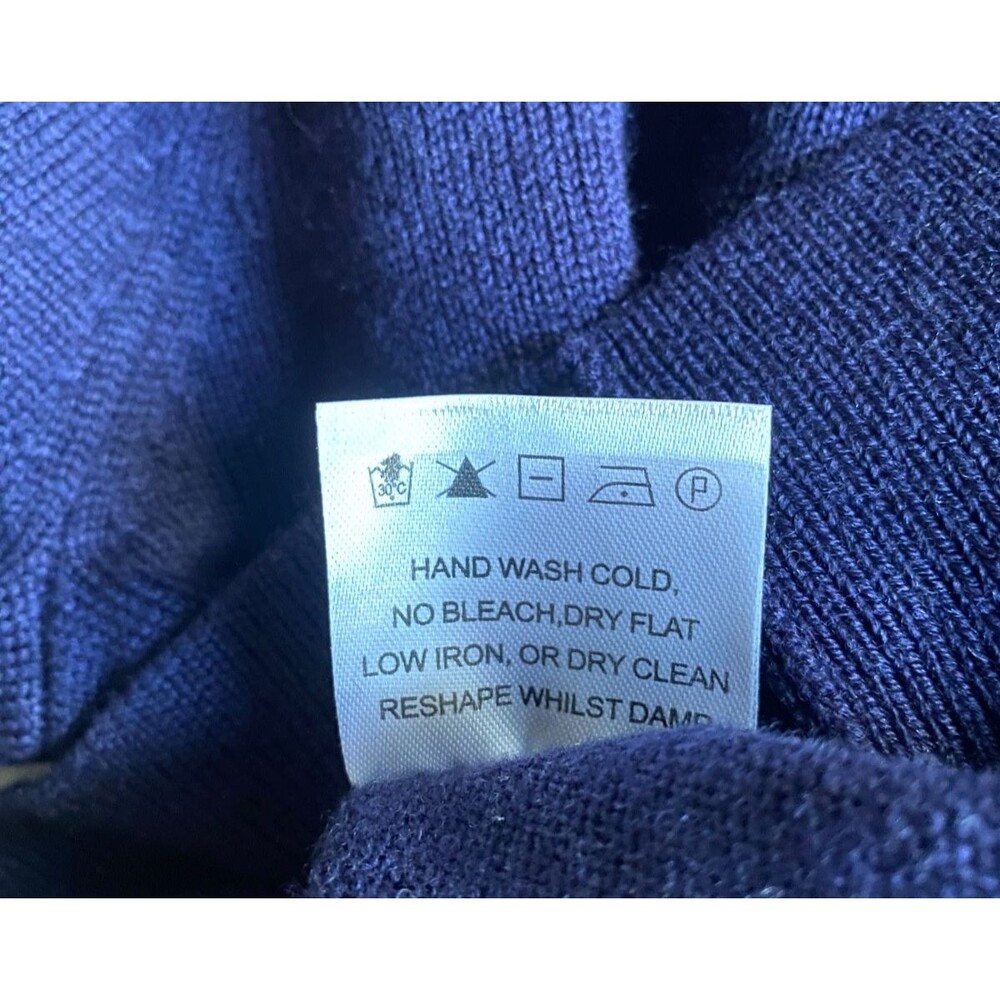 Noir Noir Navy Wool Cardigan with Built-in Cream Mock Neck. Reverse Button Back. - Picture 13 of 14